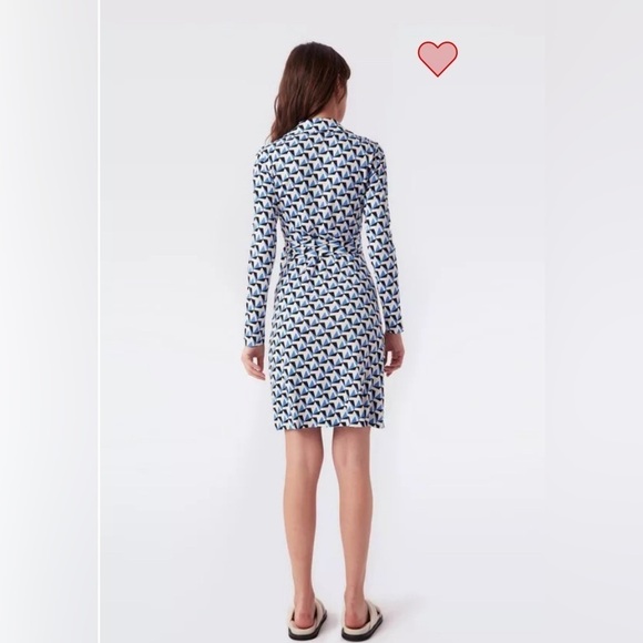 DVF New Jeanne Two Jersey Silk Wrap Dress in Akita Signature Blue Size XXS - Picture 3 of 13
